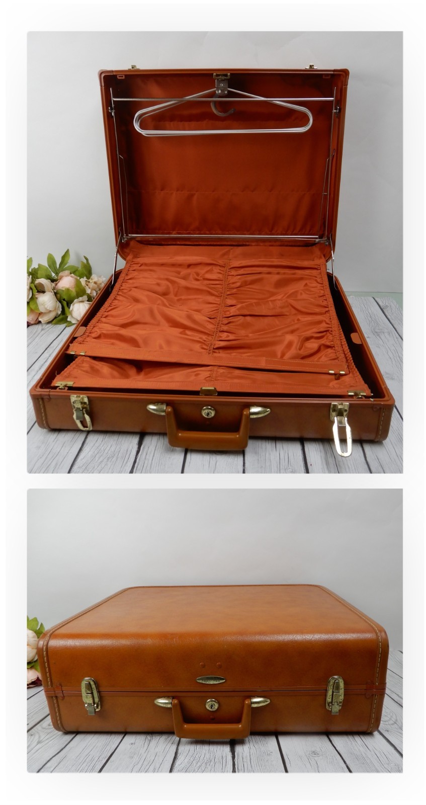 Vintage Taperlite Brown Travel Wardrobe Hardside Suitcase Luggage “No Key”