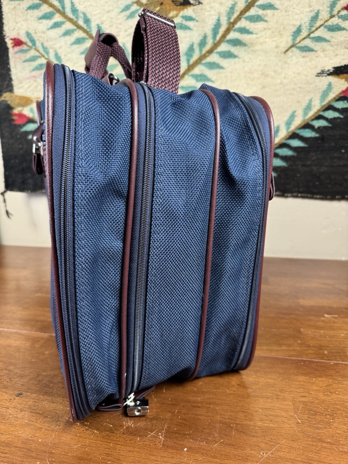 Vintage Samsonite Silhouette 4 Blue Burgundy Briefcase Travel Bag 1987 w/ Lock