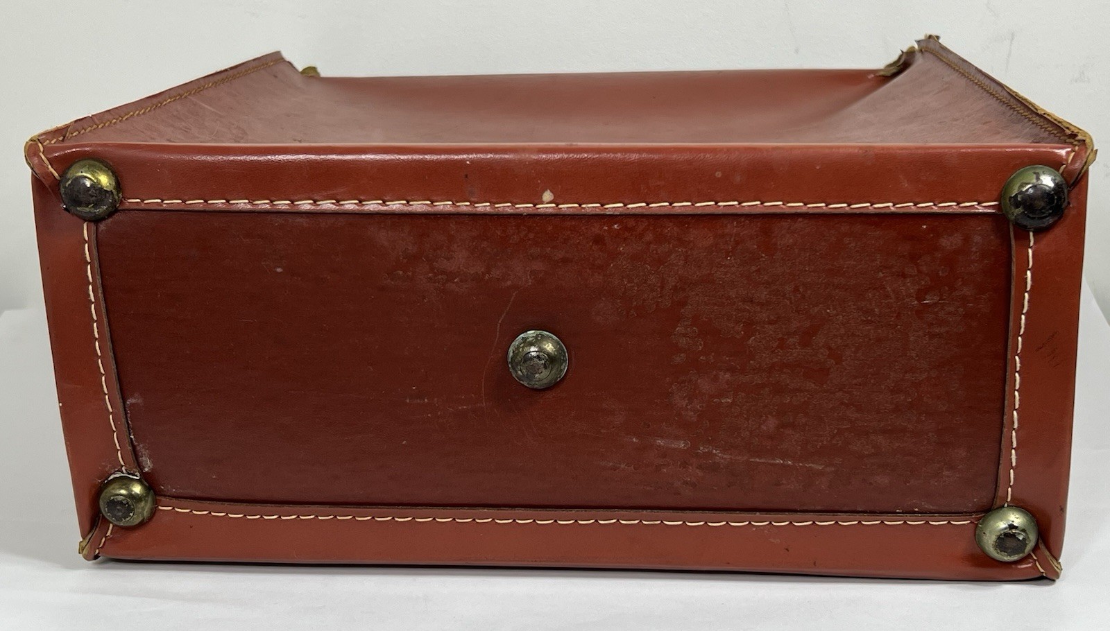Vintage Brown Leather Look Briefcase Attache Suitcase Case 13x14x6