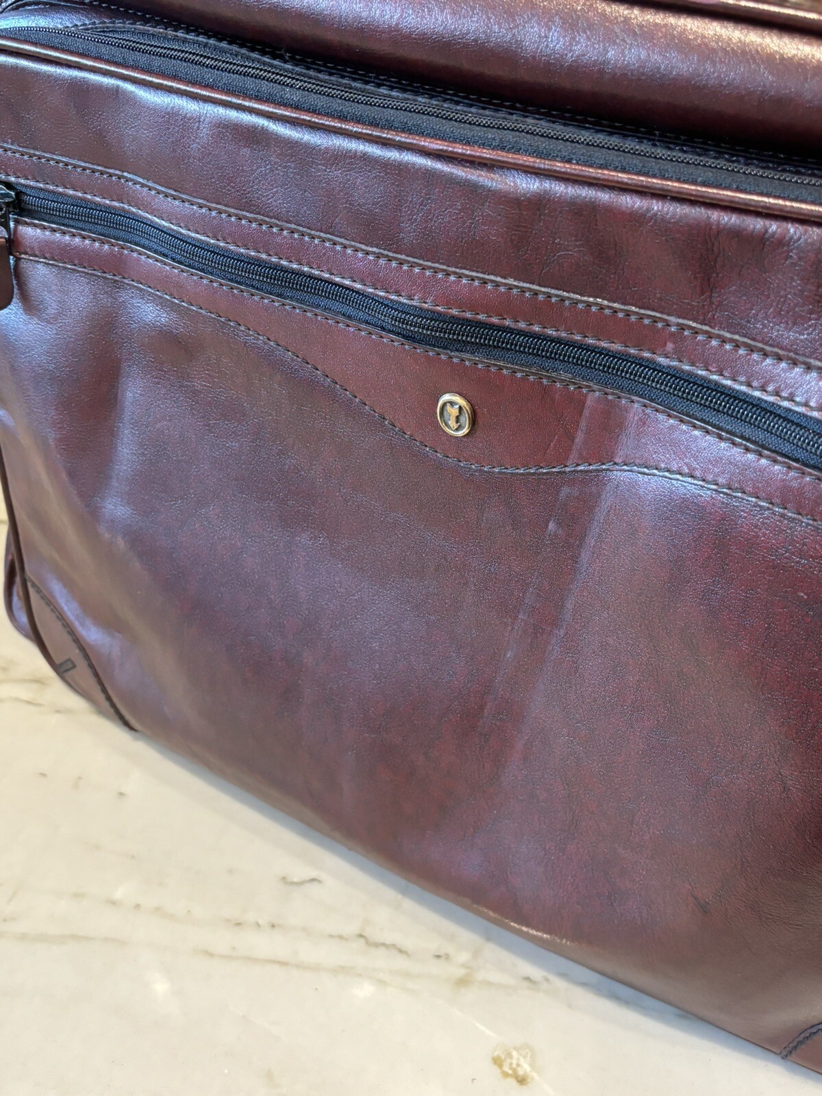 Gold Pfeil Burgundy Oxblood Leather Combination Lock Luggage Bag Rare