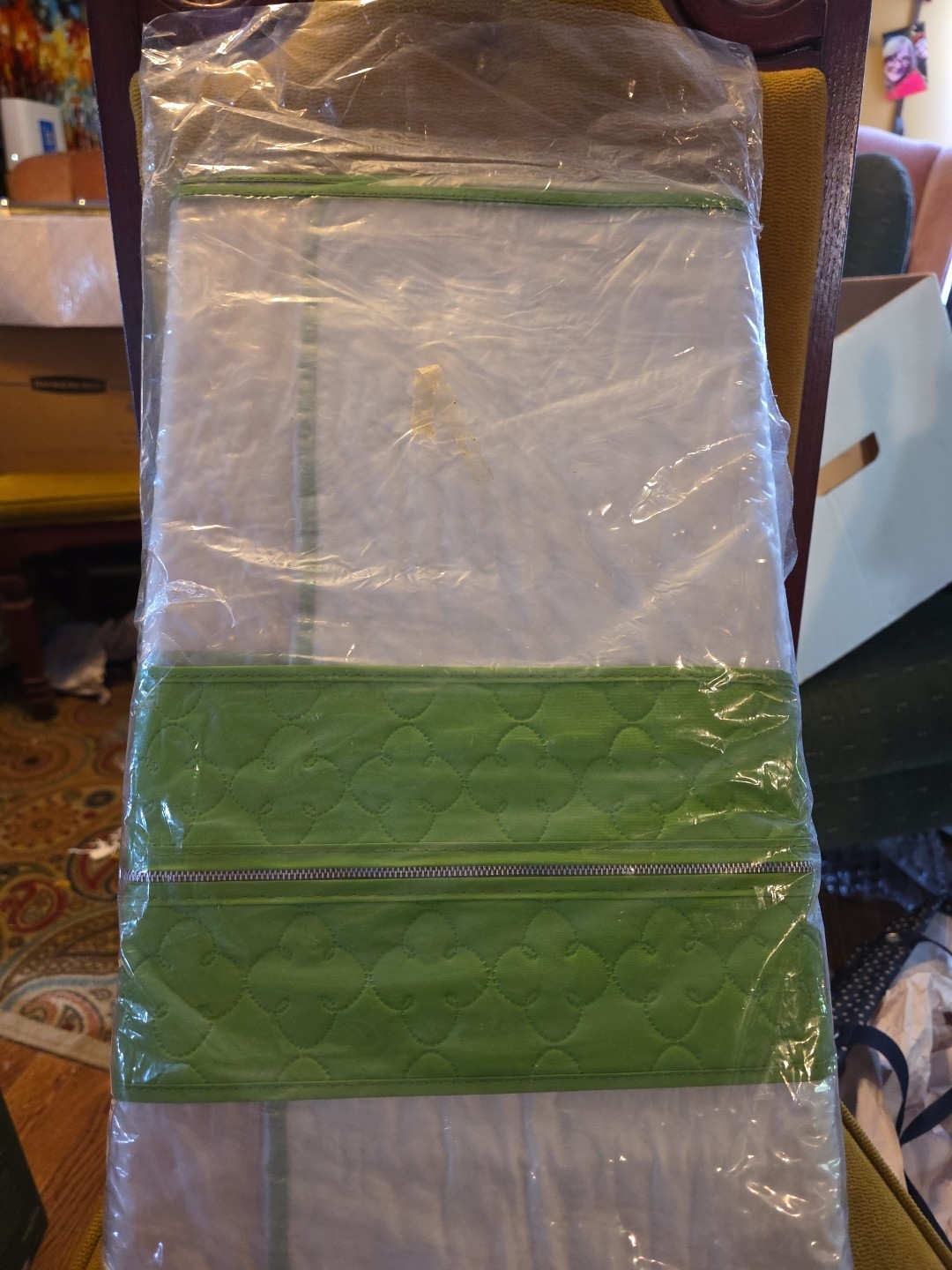 Sears Vintage “30 Garment Bag” Green Fabric Clear Front Vintage 60s NIP