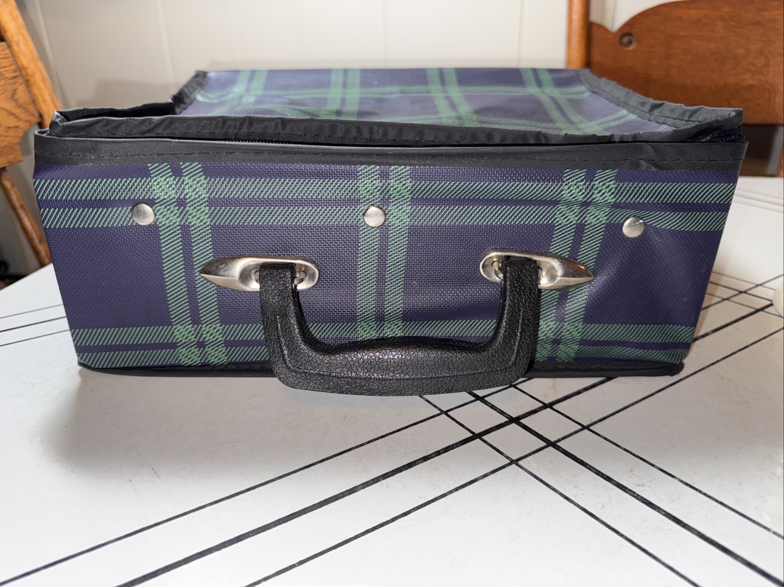 Vintage Blue And Green Plaid Carry on Suitcase/ Weekend Luggage