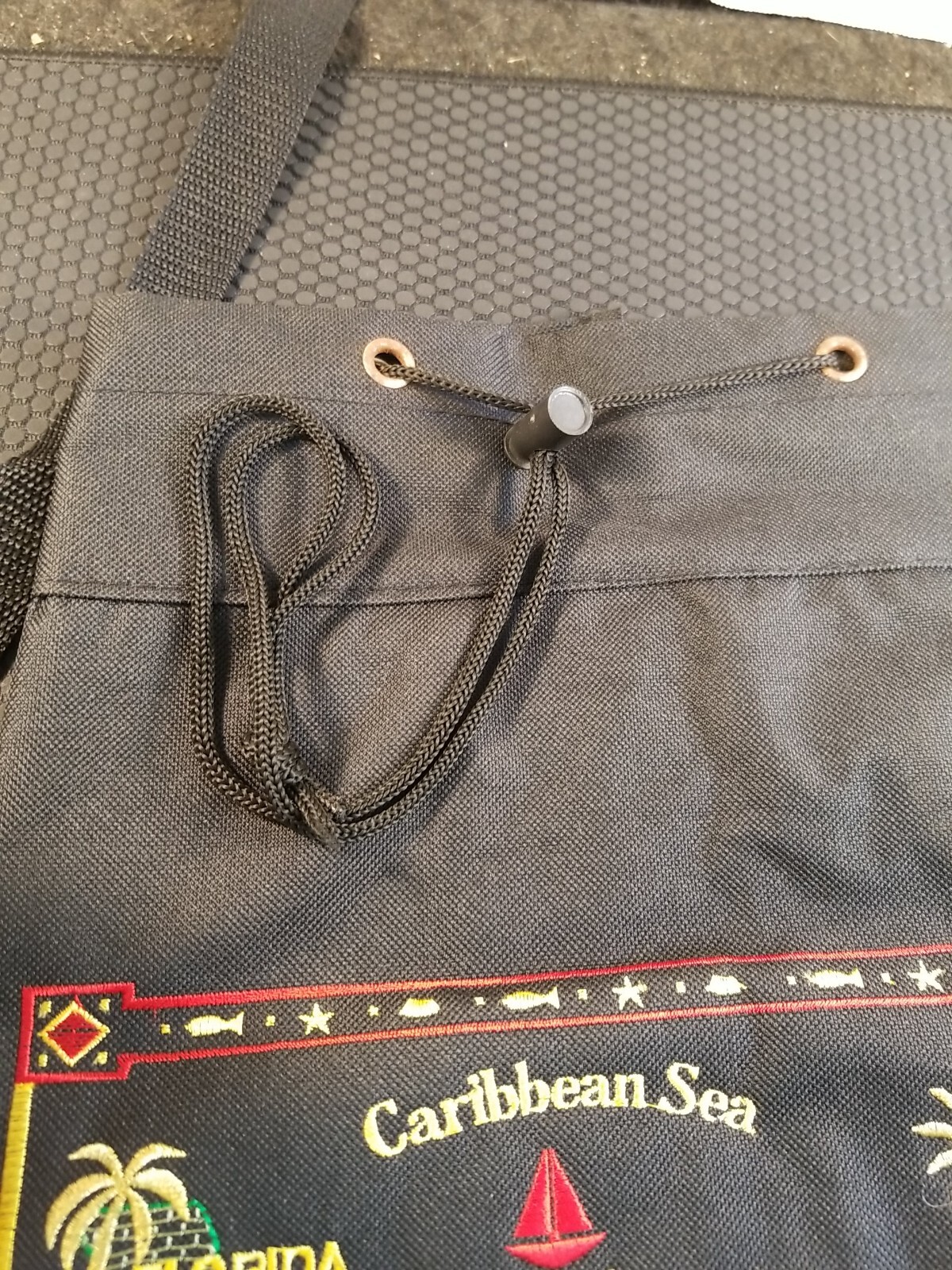 Enbroidered Antigua Bucket Backpack Tourist Bag with Straps Drawstring Closure