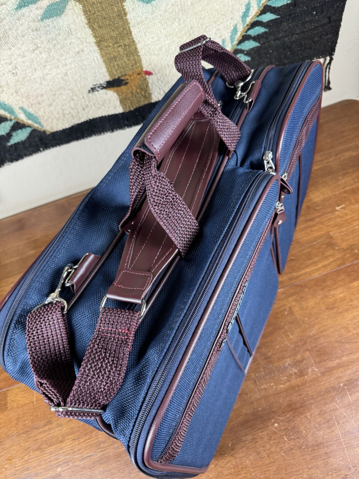 Vintage Samsonite Silhouette 4 Blue Burgundy Briefcase Travel Bag 1987 w/ Lock