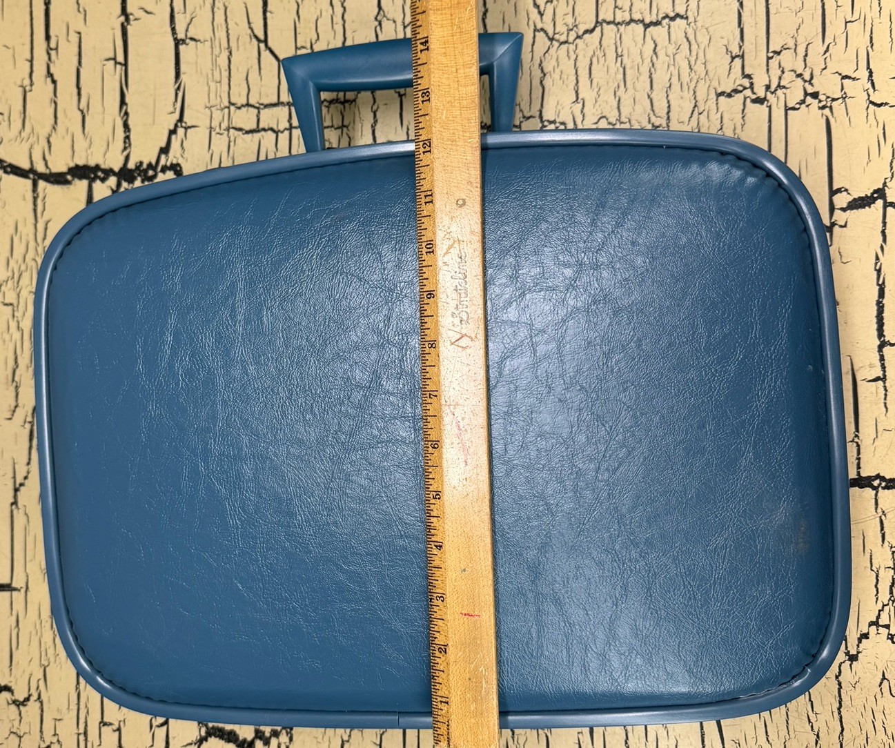 VTG Blue Vinyl Hard Shell Small Overnight Suitcase Train Case Makeup MCM Retro