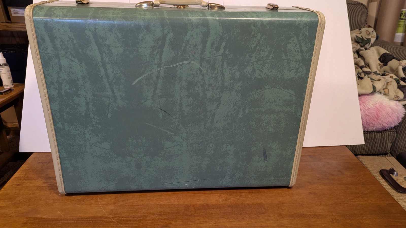 Vintage Samsonite 26″ Bermuda Marbled Green Suitcase “The Big One” “Read”