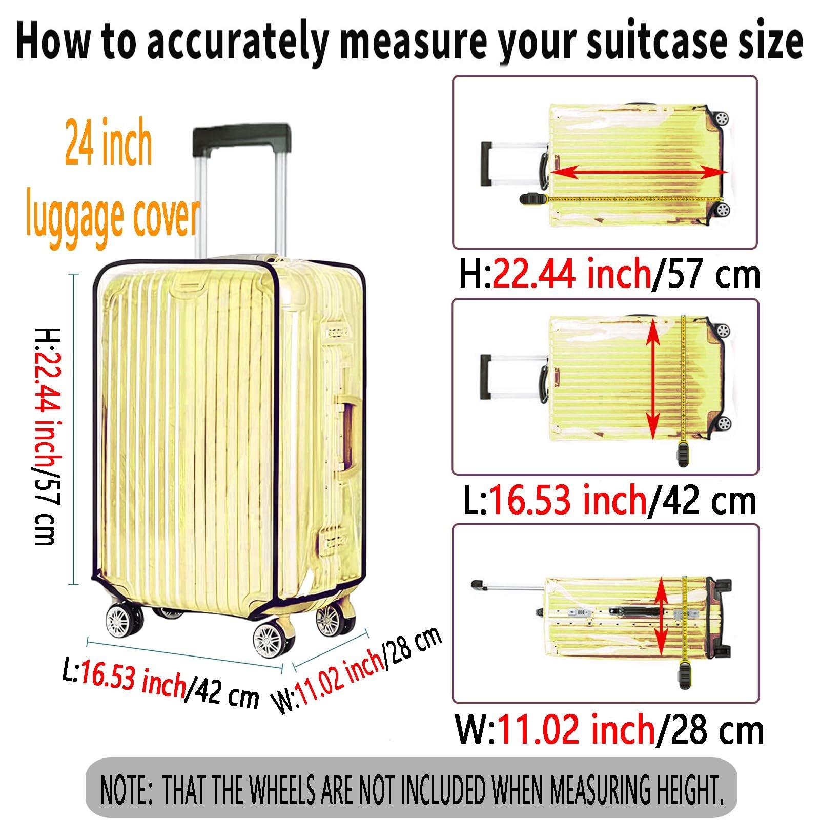 24 Inch Clear PVC Luggage Cover, 0.2mm Thick Lightweight Waterproof, Dustproo…