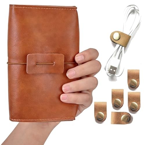 Vintage Leather Electronic Organizer Travel Case, Cord brown with cord clip
