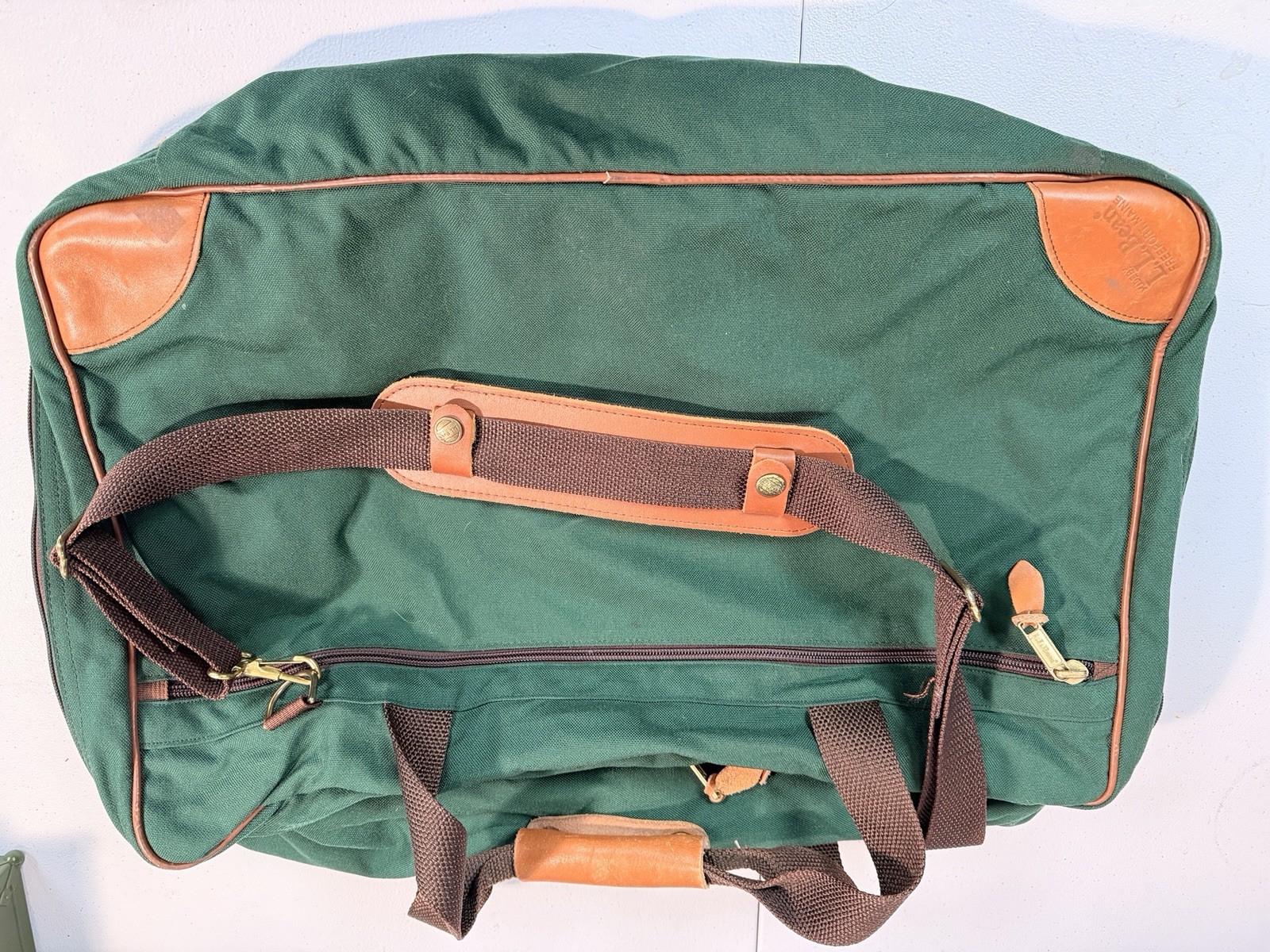 1970’s LL BEAN Green Canvas Leather Folding Garment & Overnight Bag – VINTAGE