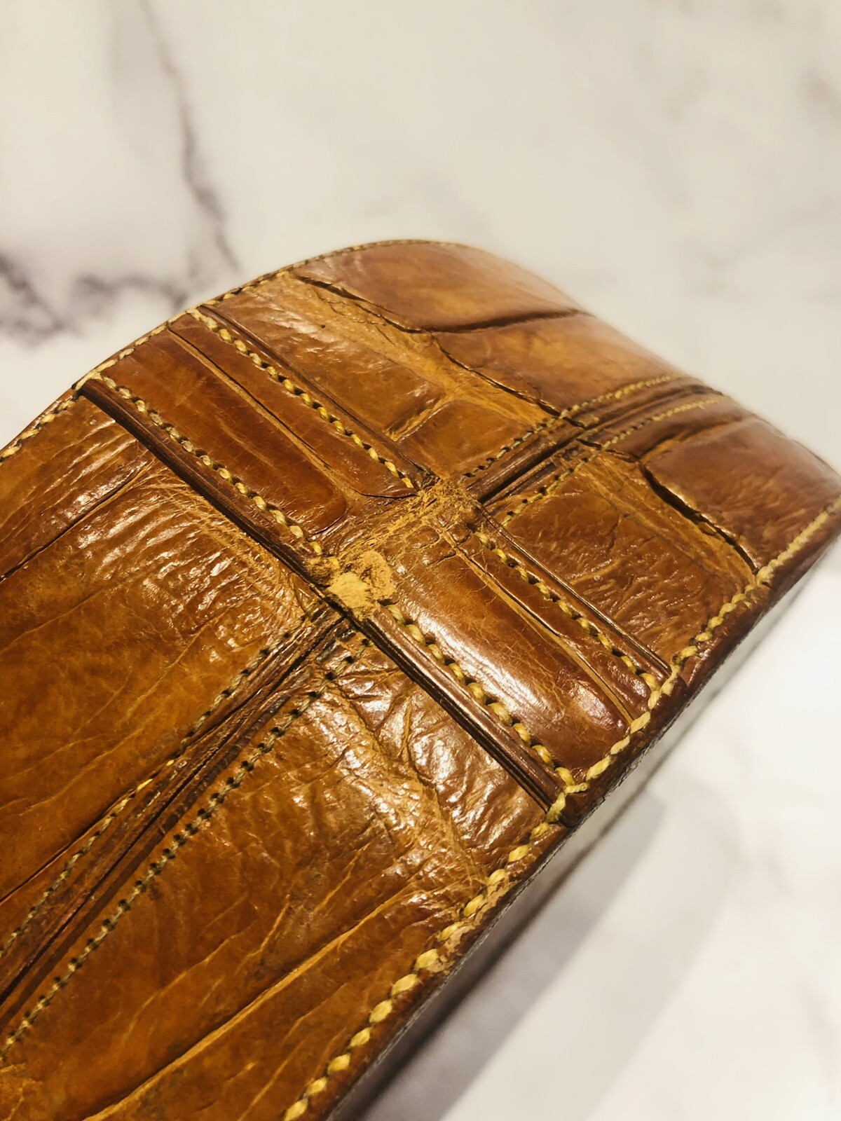 Antique 1900’s Drew & Sons England Brown Crocodile Travel Collar Box