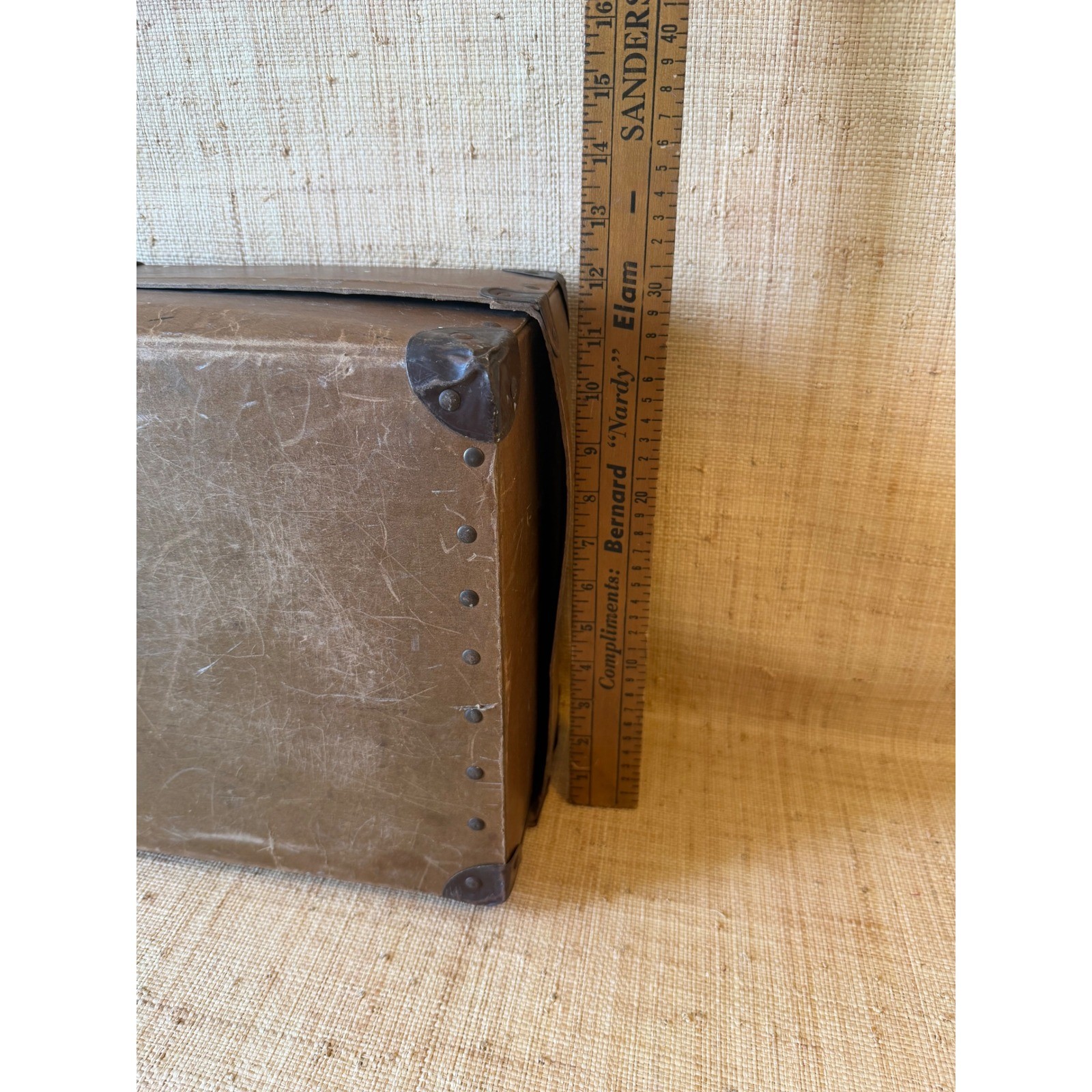 Vintage Fiberboard Shipping Trunk Mailing Case Metal Corners Canvas Strap Brown