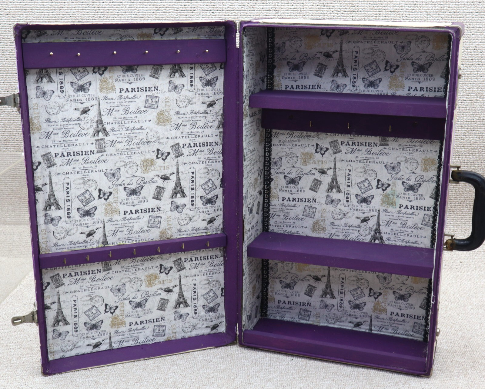 Vintage Painted Hard Shell Suitcase Paris W/Quote from Little Women “Amy March”