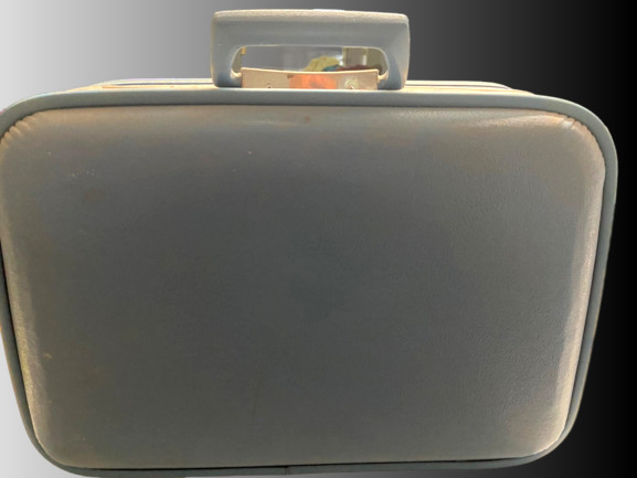 Vintage Blue Hard Shell Train Case Suitcase With Mirror 16 1/2 x 12 x 5 1/2