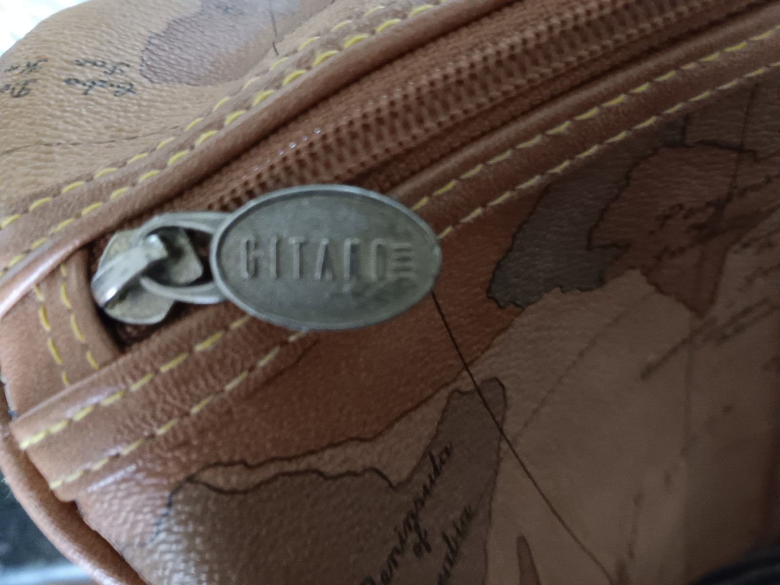 Vintage Gitano World Map Duffel Bag Tan Faux Leather Travel Weekender Carry On