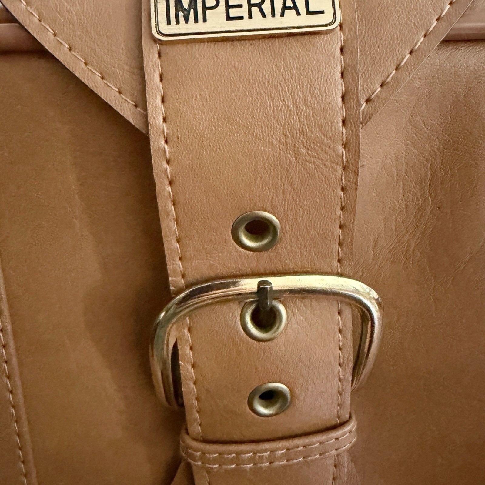 Vtg Imperial Soft Brown Faux Leather Overnight Suitcase with Buckle 20x13x8” EUC