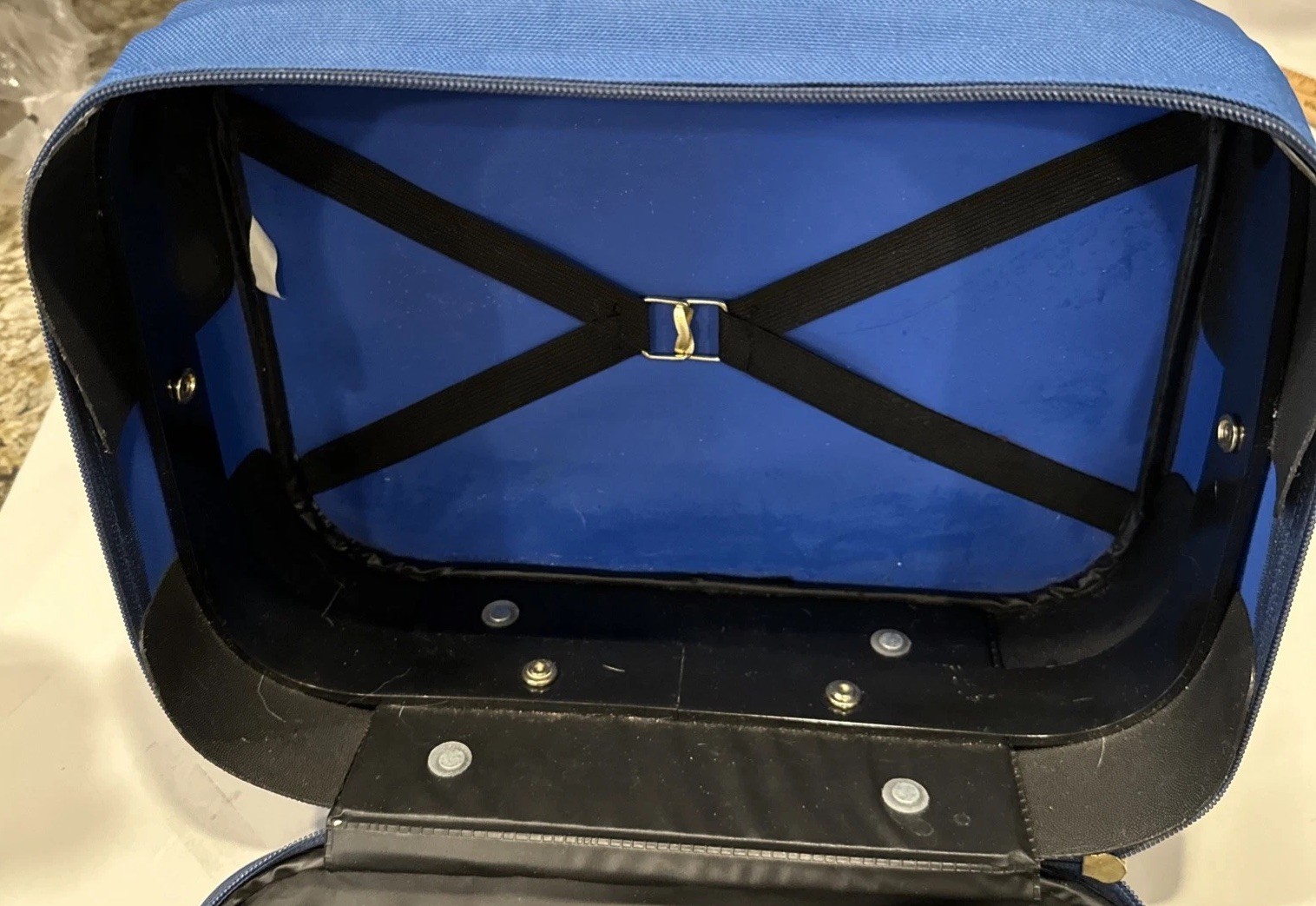VTG Blue Going to Grandmas Kids Suitcase Mercury Luggage Animal Circus Train SEE