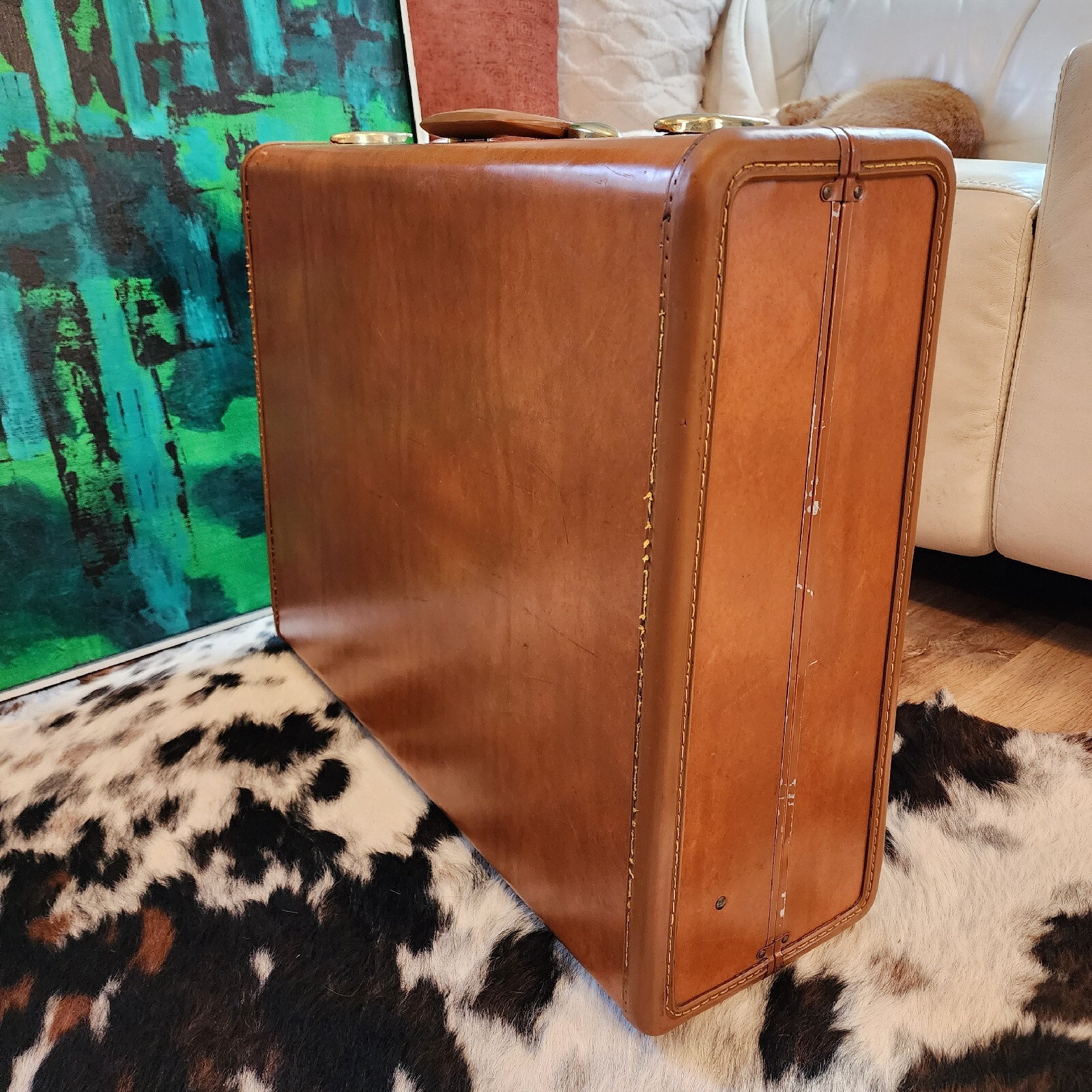 Vintage Samsonite Shwayder Saddle Tan Hardshell Suitcase Denver,CO USA 1940s,50s
