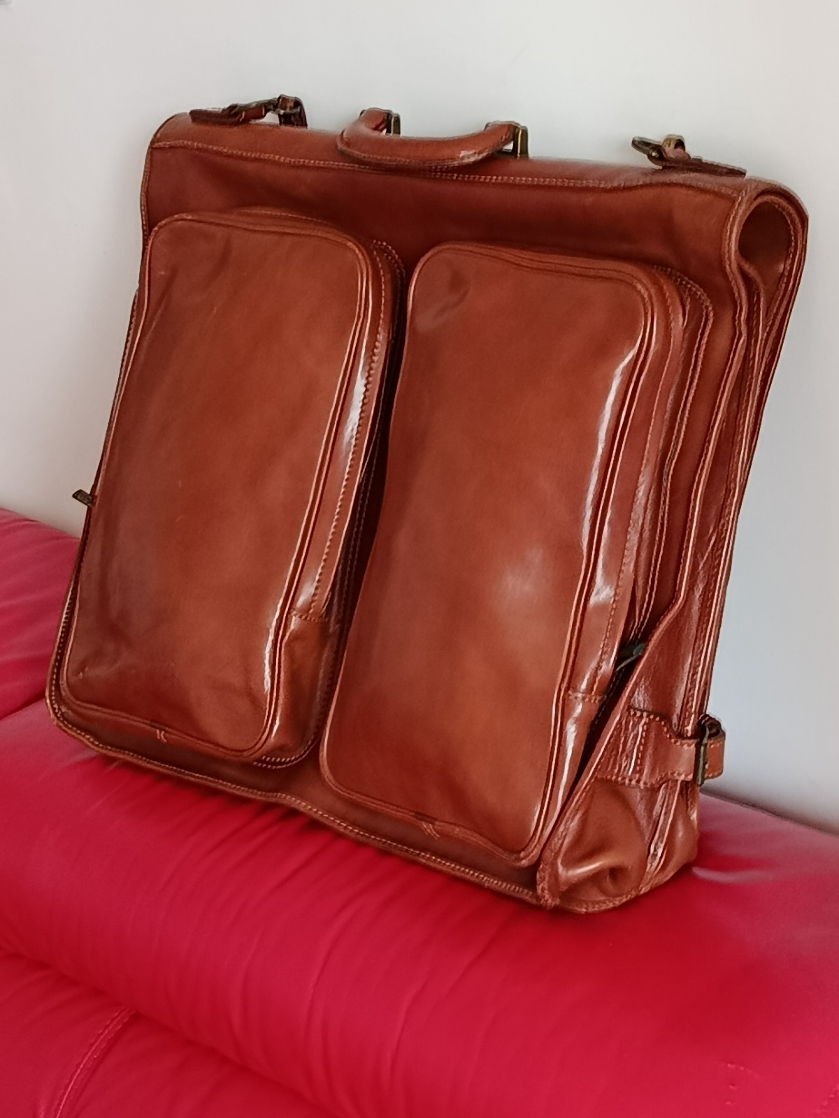 Vintage Genuine Leather Garment Bag Suit Carrier Travel Case Made in Italy