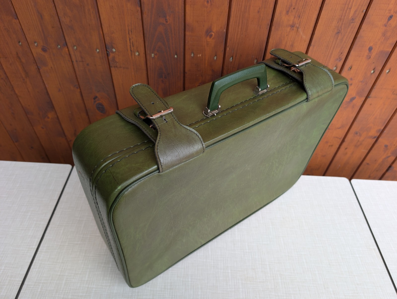 Vintage Retro Suitcase 70s Style Travel Case Green Weekender Mid Century 11