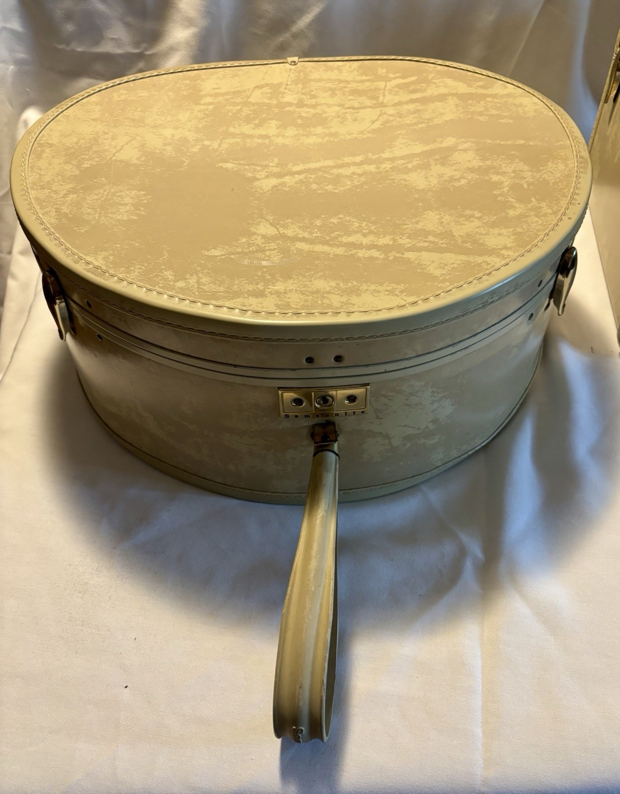 Vintage Samsonite Hard Case Streamlite & Hat Box Ivory Marble No Key