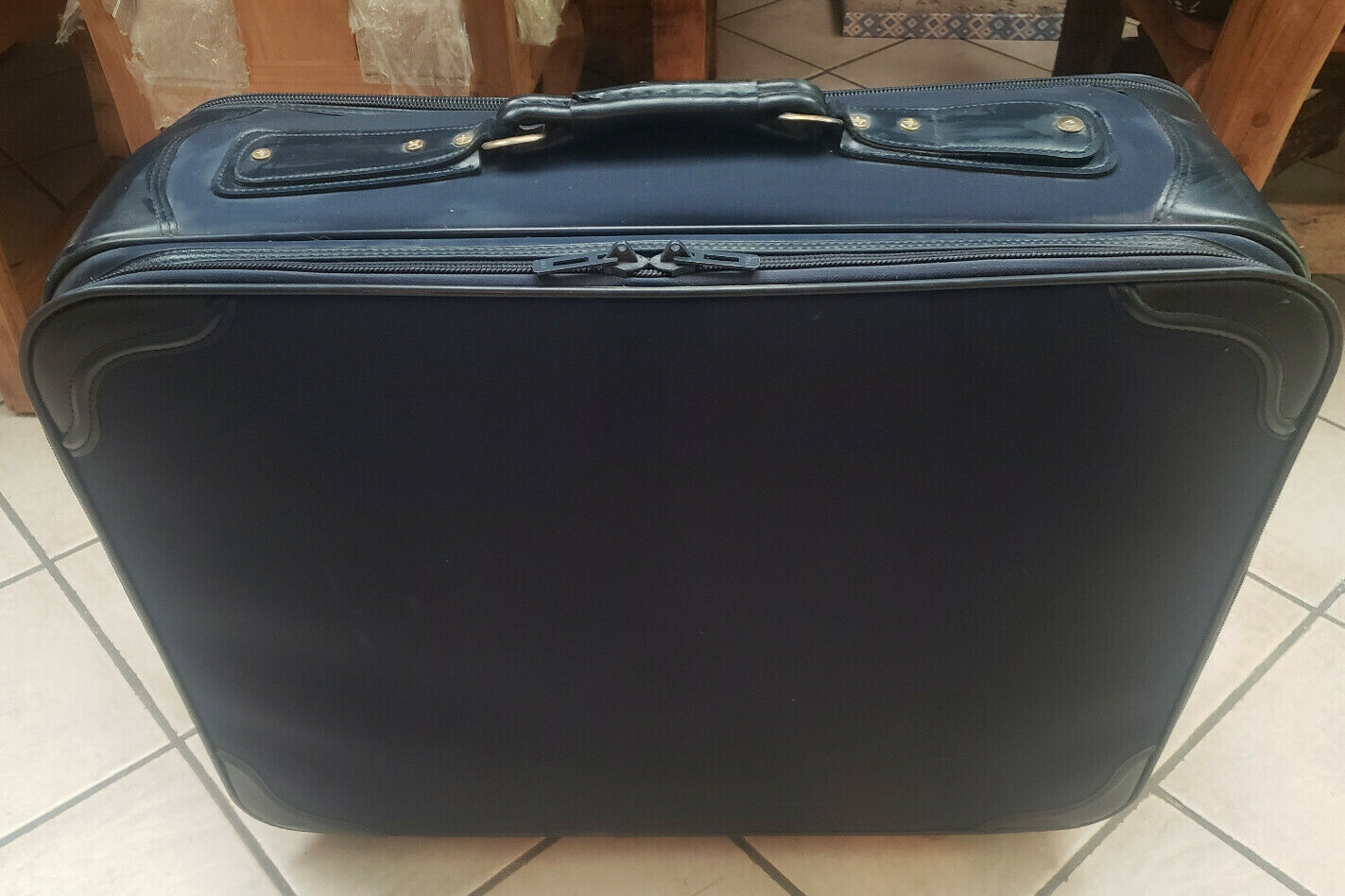 Vintage RICARDO Beverly HILLS Blue Large SUITCASE WHEELS Cord LOCK Excellent con