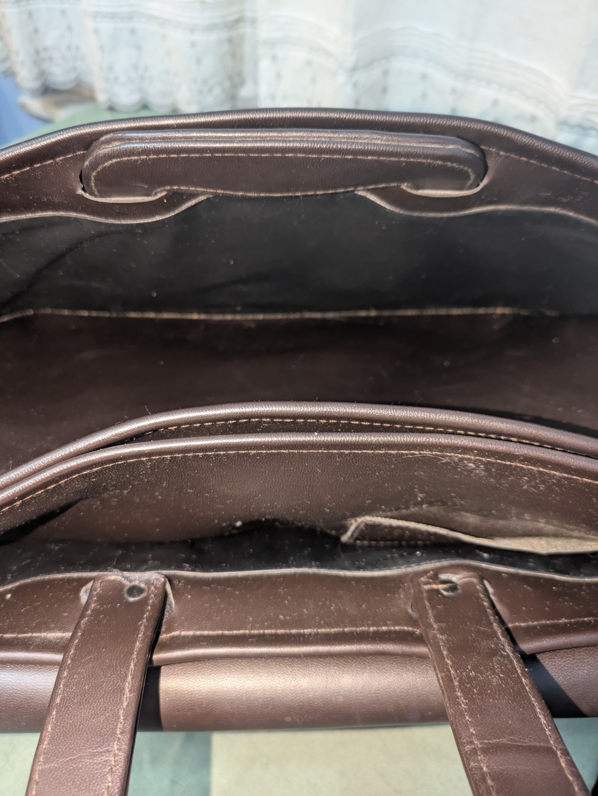 Large Dark Brown Briefcase Structured Professional Design Sturdy Handles 16x12x7