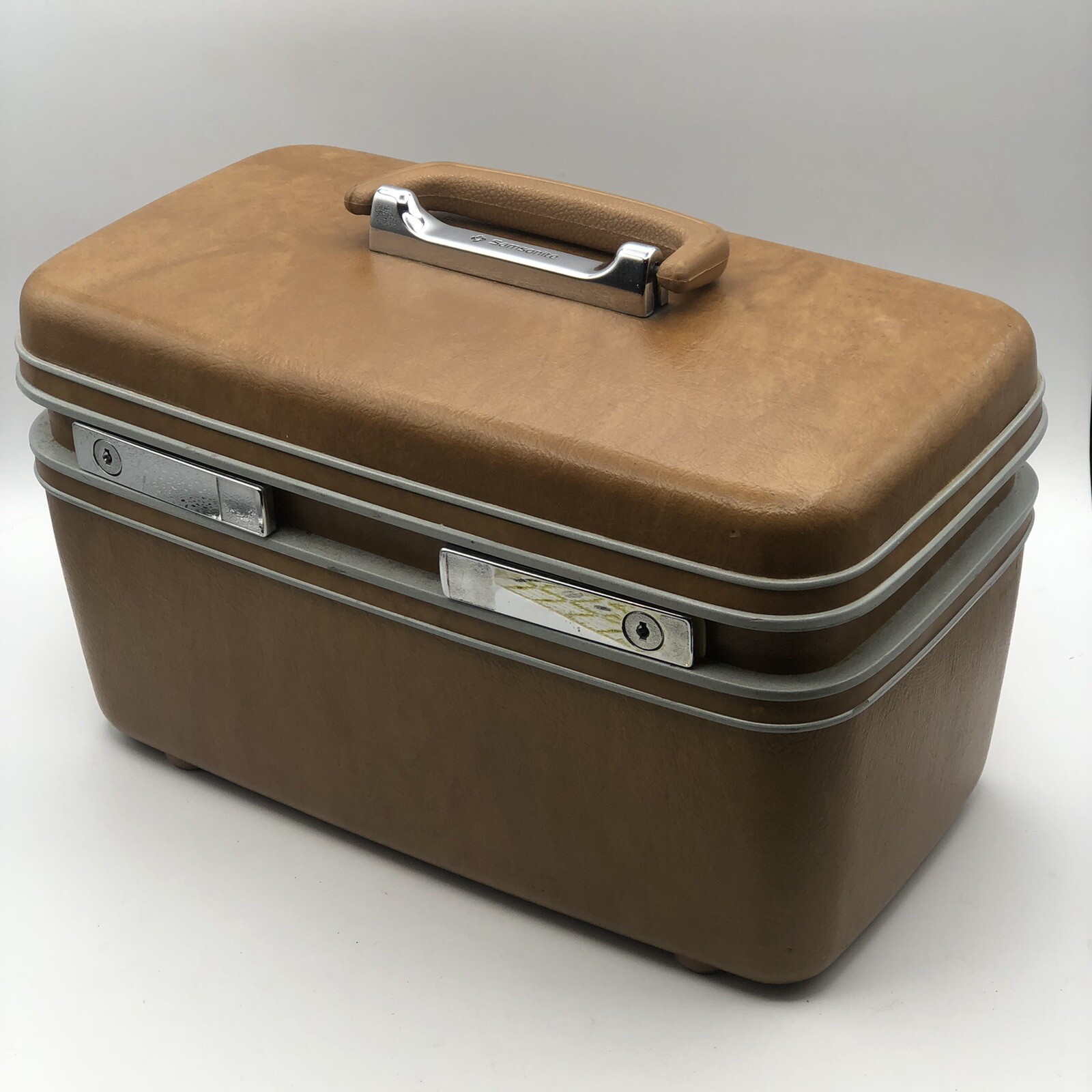 Samsonite Travel Vanity Case Brown With Mirror And Insert Divided Tray