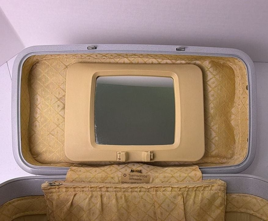 Vintage Samsonite Silhouette Brown Train Case Makeup Travel Luggage with Mirror