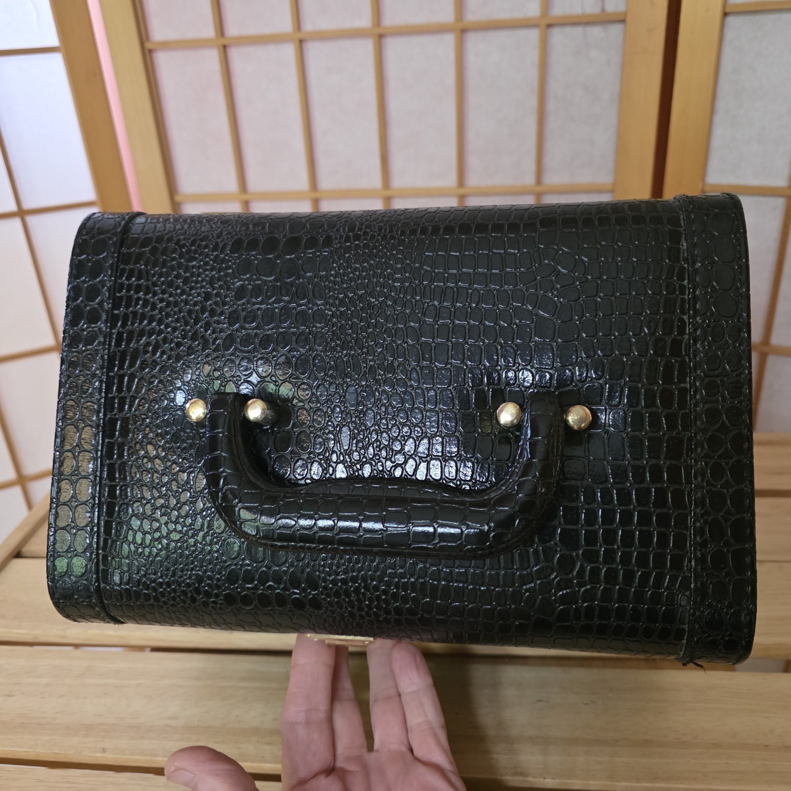 Overnight Travel Makeup Faux Alligator Vanity Hard Case Vtg 90s Cosmetic Train