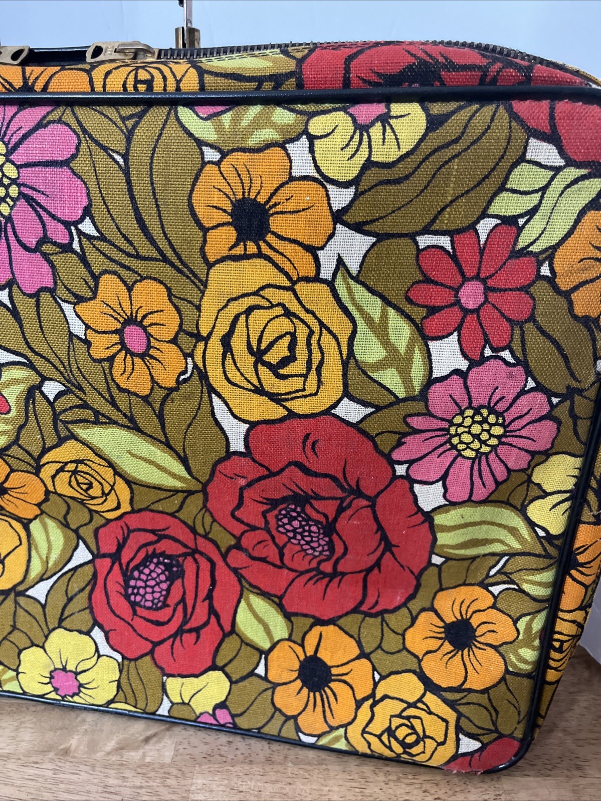 Vtg 1960’s 1970’s Flower Power Floral Suitcase Travel Bag Luggage Briefcase Mod