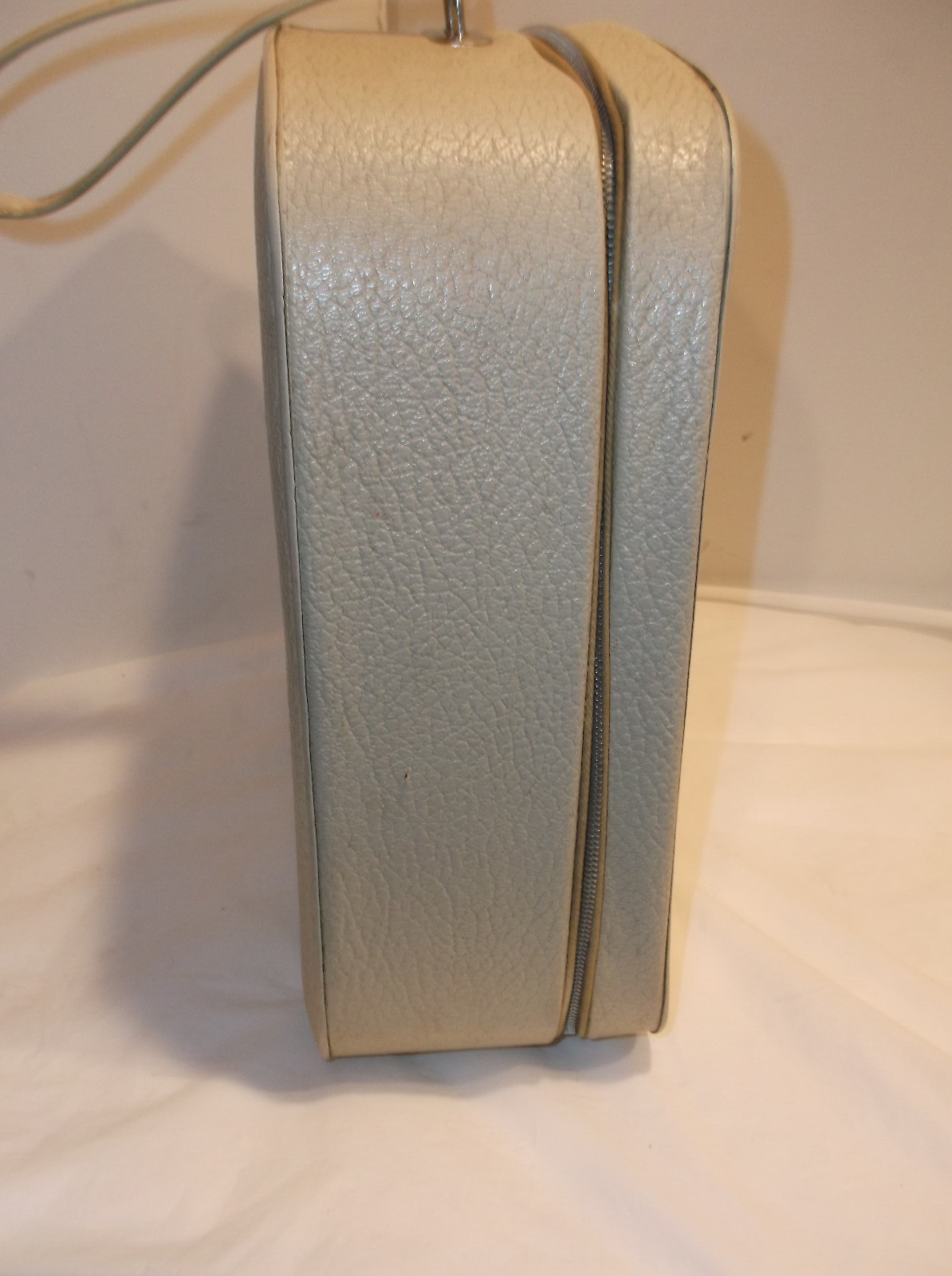 Vintage Carrying Case Cream Vinyl Zipper Strap Handle Luggage