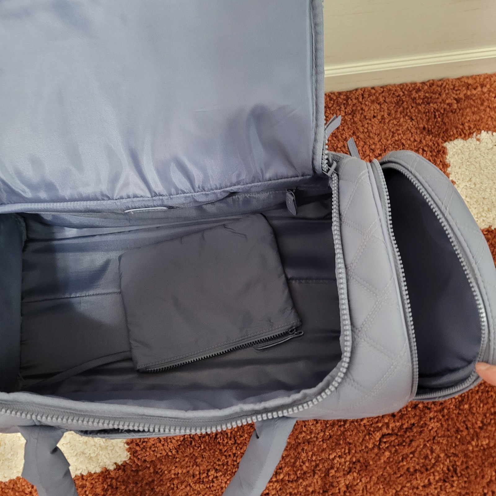 Joan & David Rolling Nylon Quilted Duffel Bag Travel Carry on With Strap Grey