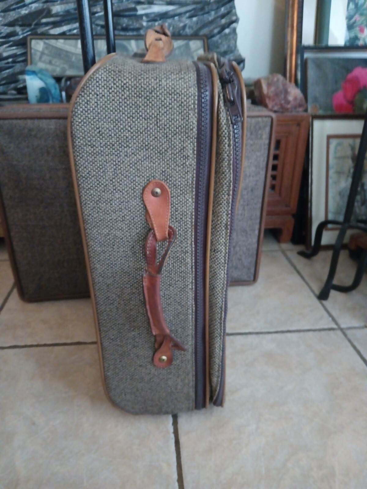 VINTAGE RETO HEARTMANN TWEED & LEATHER 3 PIECE TRAVEL LUGGAGE SET