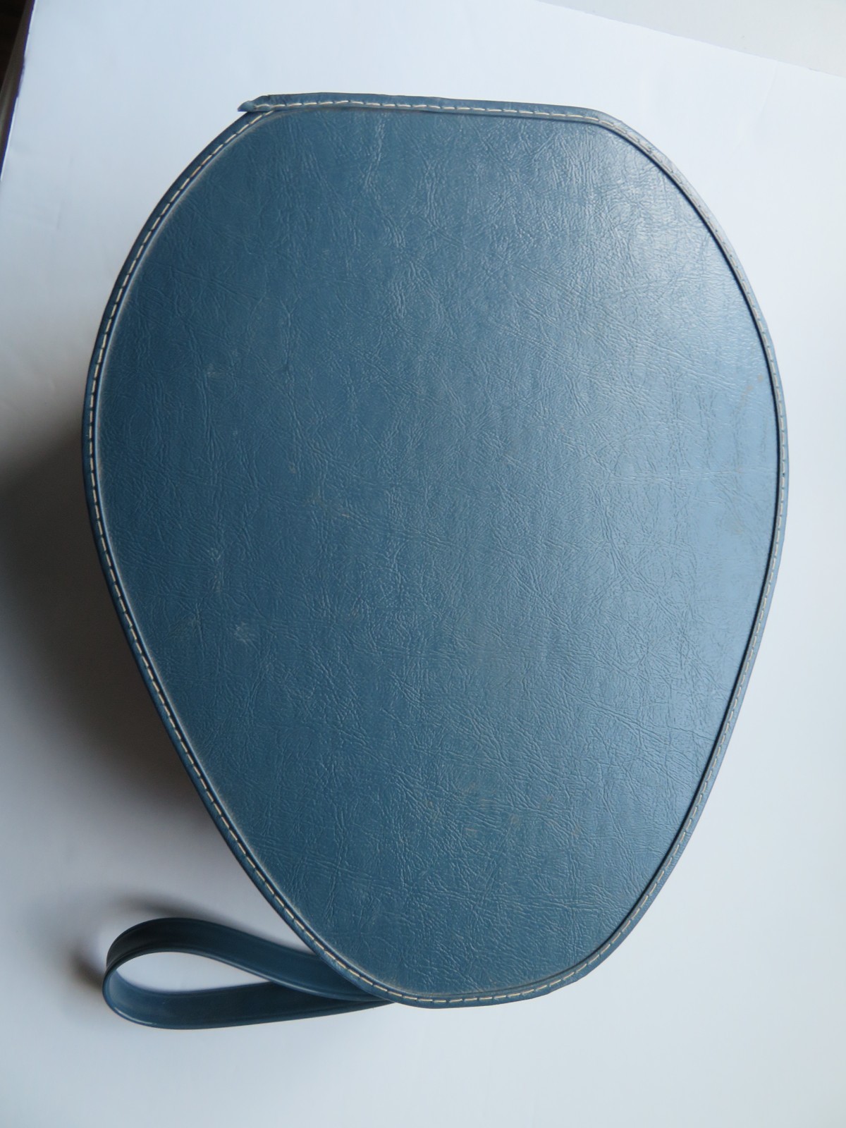 Vintage Train Case Suitcase Oval Teardrop Egg Shape Blue Zipper Closure Handle