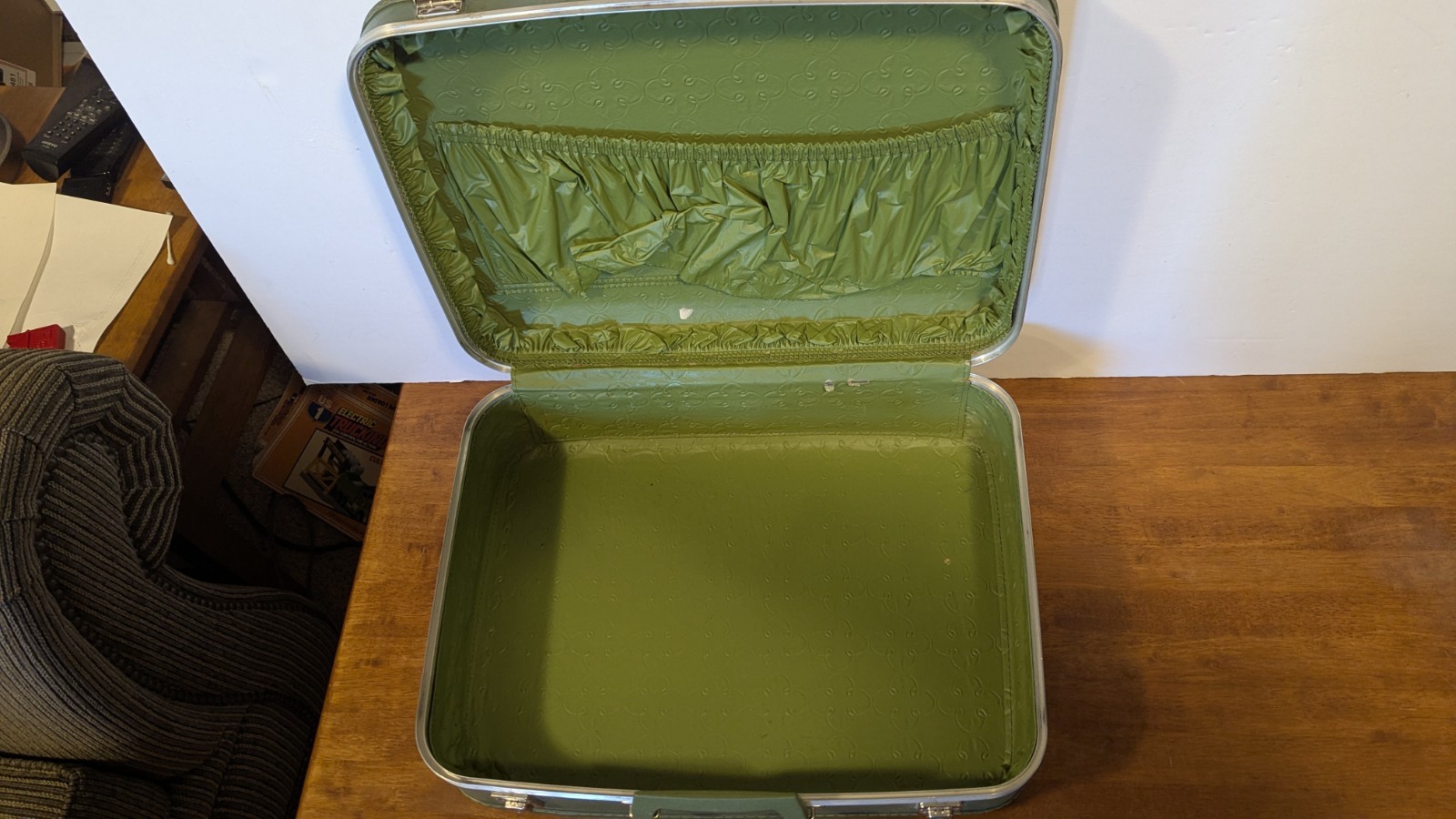 Vintage Vinyl MCM Hard Suitcases Luggage Olive Green