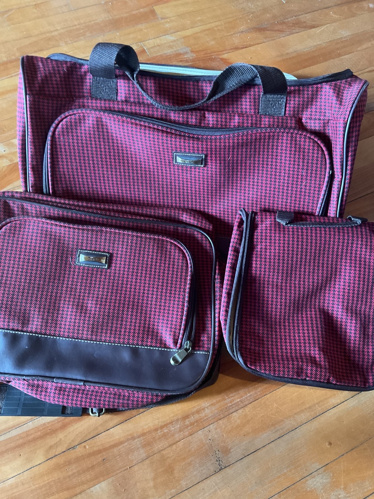 Vintage Black/Red 3 pc Ciao luggage Set Houndstooth