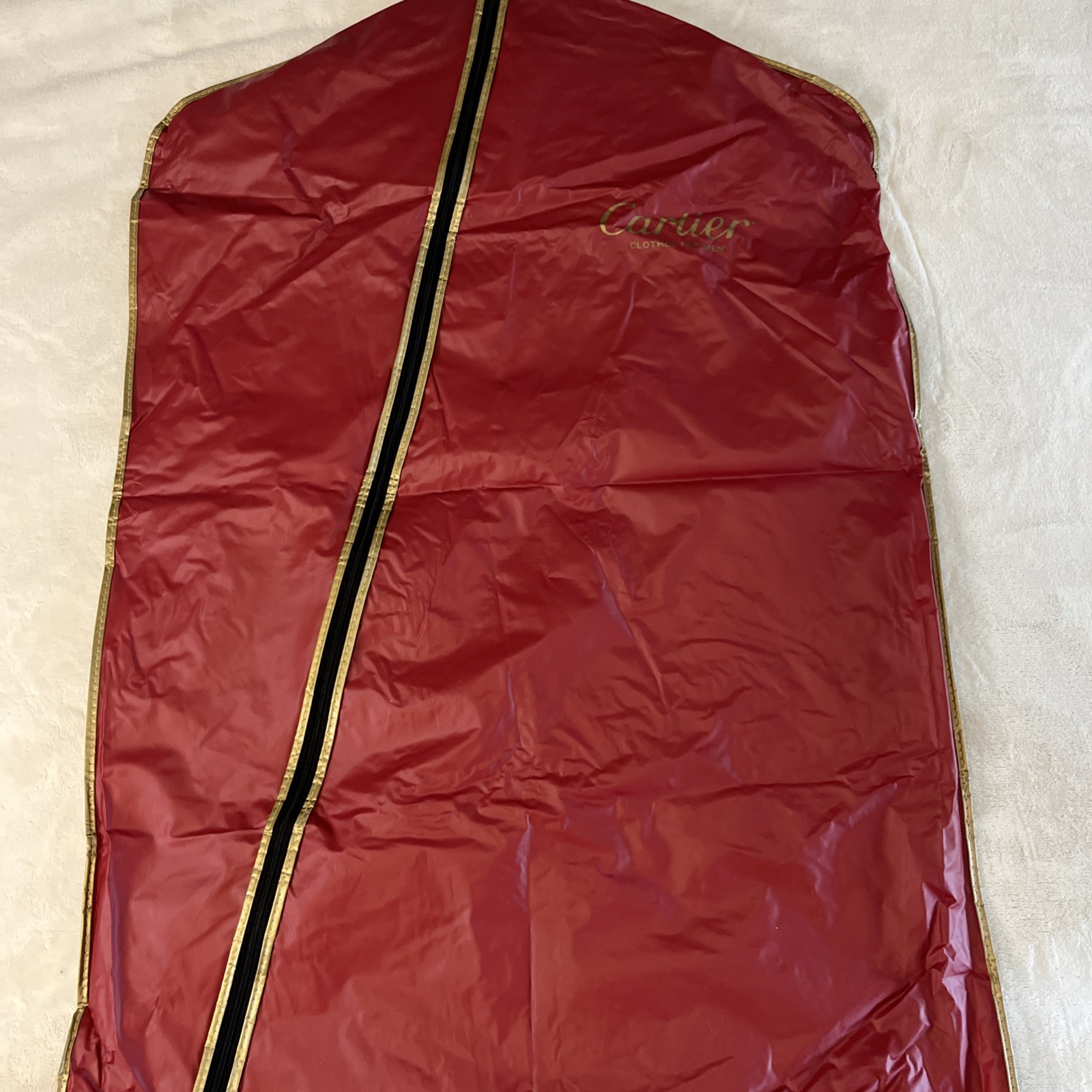 Vintage Red Cartier Garment Suit Bag Storage Plastic