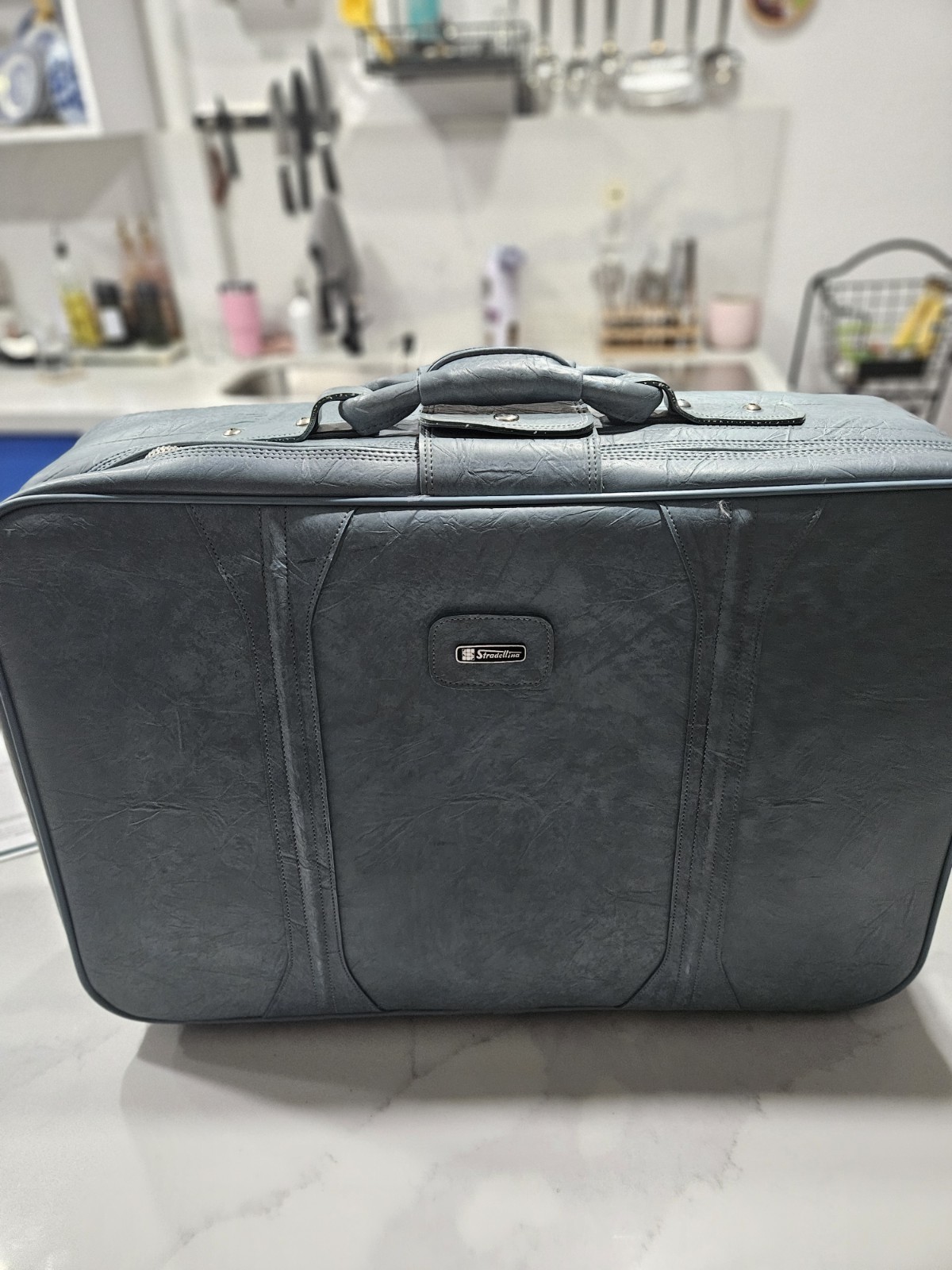 Vintage 70,s Stradellina Luggage Set.Dusty Blue Italian Travel Suitcase .