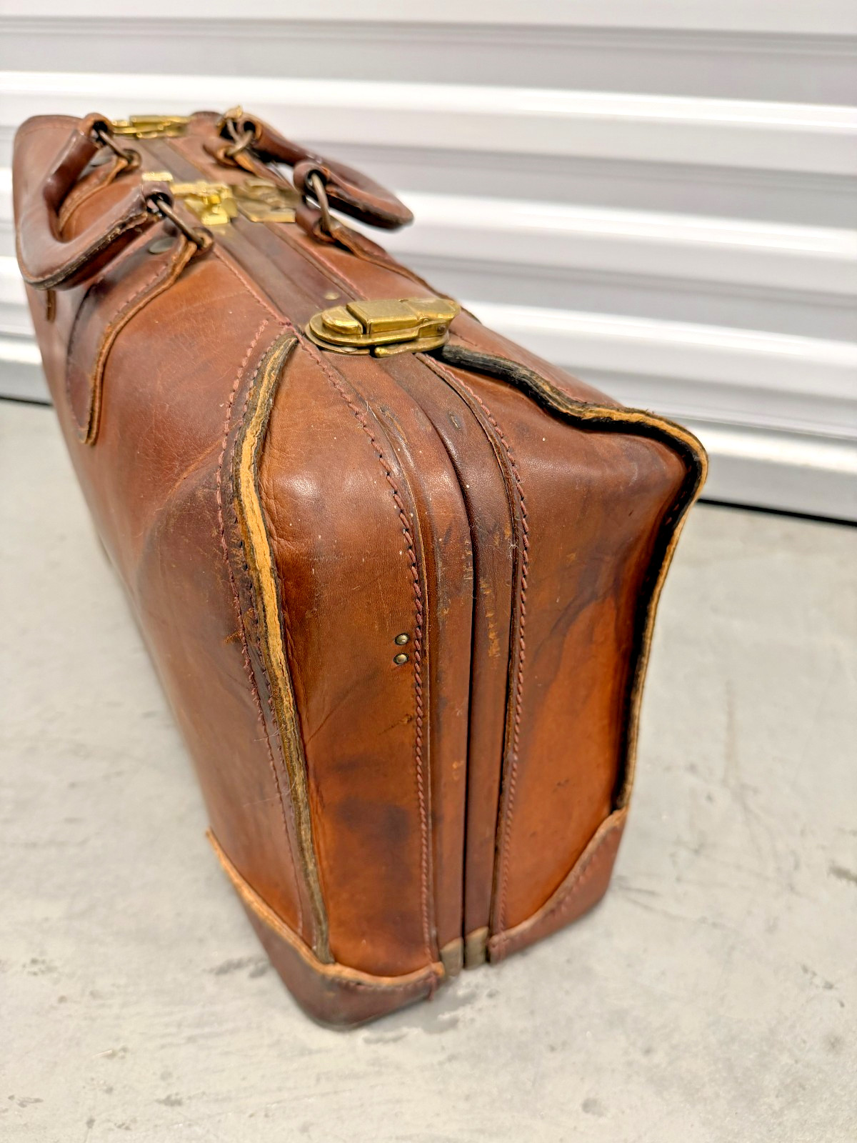 Vintage Leather Suitcase – Marriott Marquis Luggage Tag – Heavy Leather Travel C