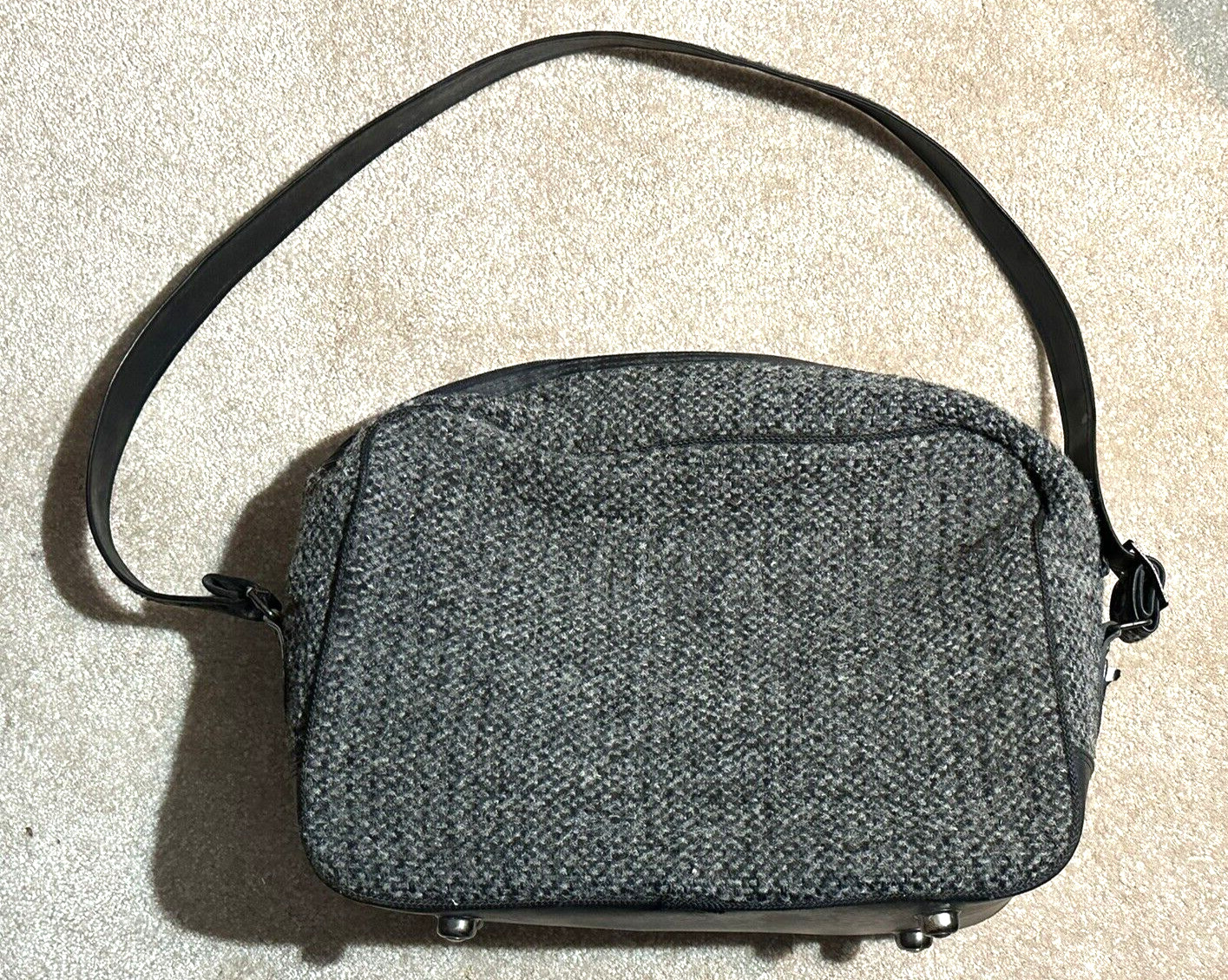 Vintage PIERRE CARDIN Luggage Bag / Sachel w Shoulder Strap Tweed Black / Gray