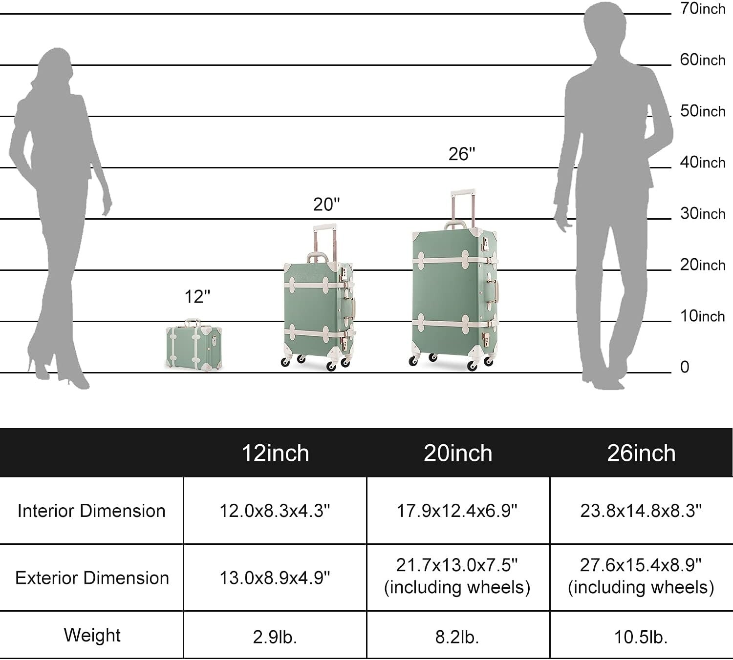 Woman Vintage Combination Suitcase Hard Shell Travel Trunk Luggage Train Bag