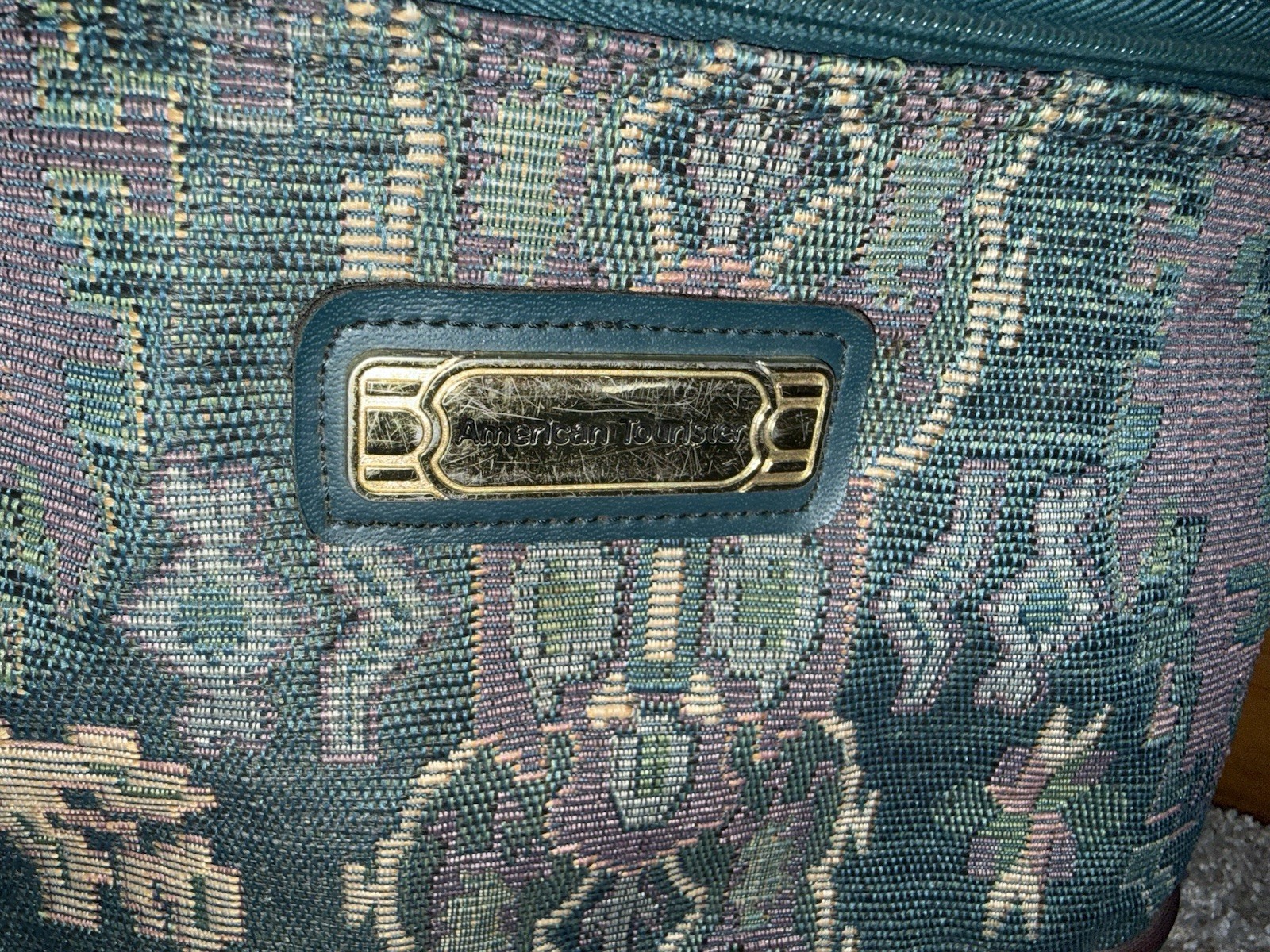 Vintage 80s American Tourister Floral Teal Purple Tapestry Train Case Luggage