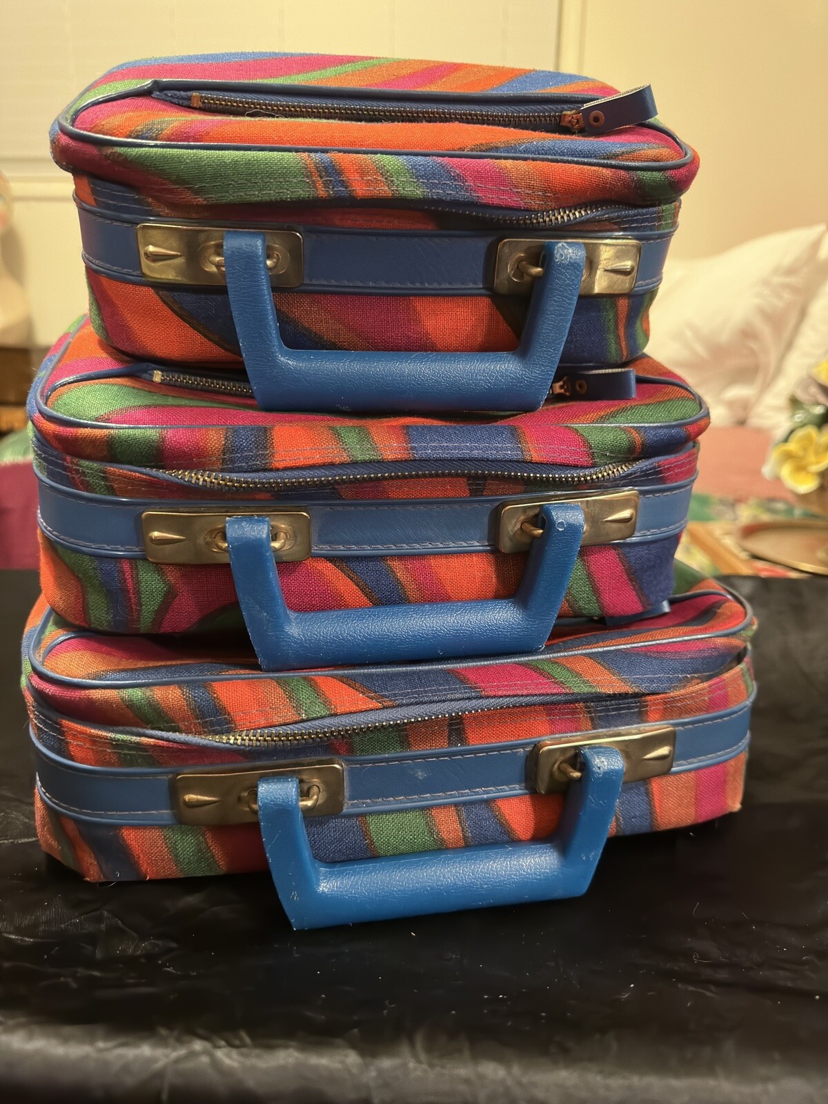 RARE Set of 3 Vintage Japan Mod Tiki 60s Groovy Mini Suitcases Makeup Purse
