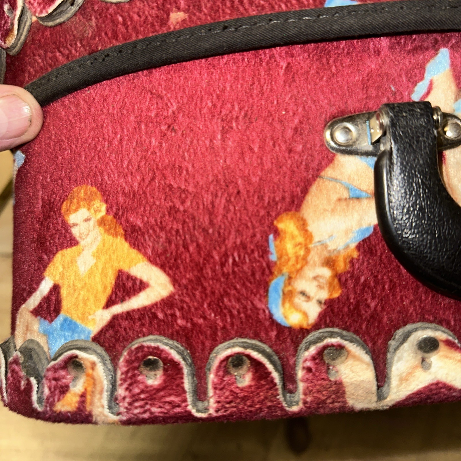 Vintage 40s Small Felt Girly Suit Case Red See Pic