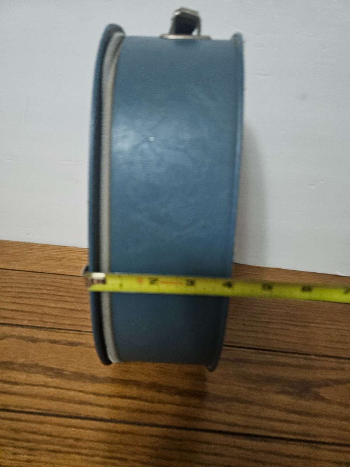 Vintage Train Case Suitcase Oval Teardrop Egg Shape Blue Zipper Closure Handle