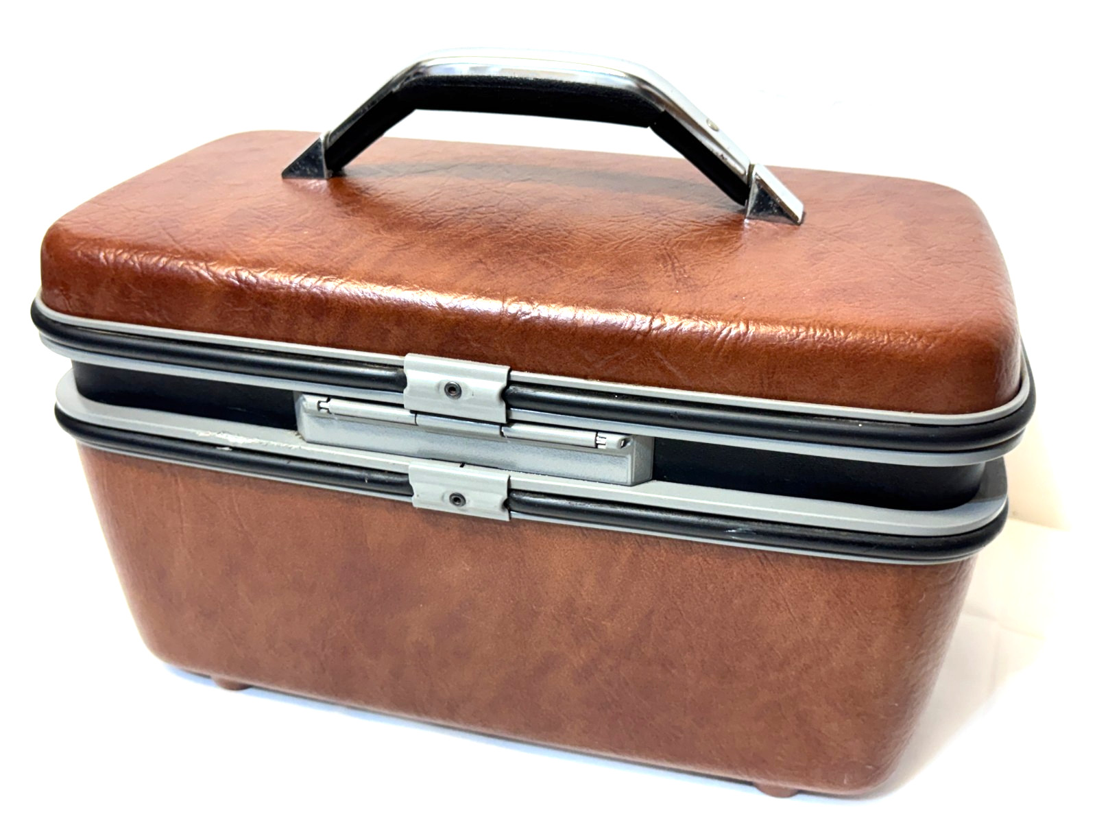 Vintage Samsonite Silhouette Train Cosmetic Mirrored Case with Tray, Brown