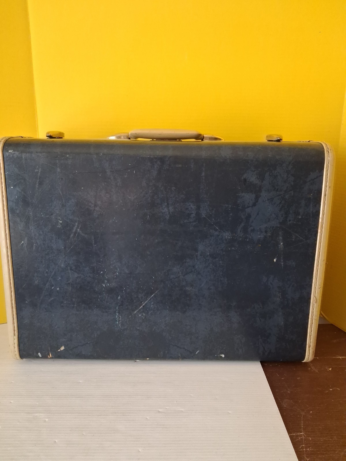 VTG 1950’s Samsonite Shwayder Bros Luggage Suitcase Marble Blue 20″ x 15″ no key