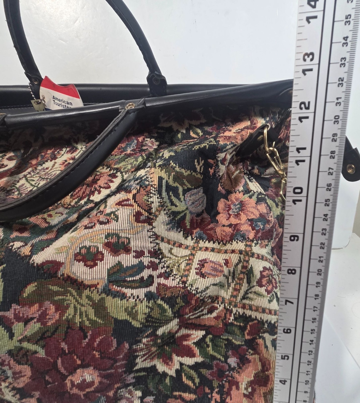 Vintage American Tourister Floral Tapestry Weekender Bag Leather Handle Cottagec