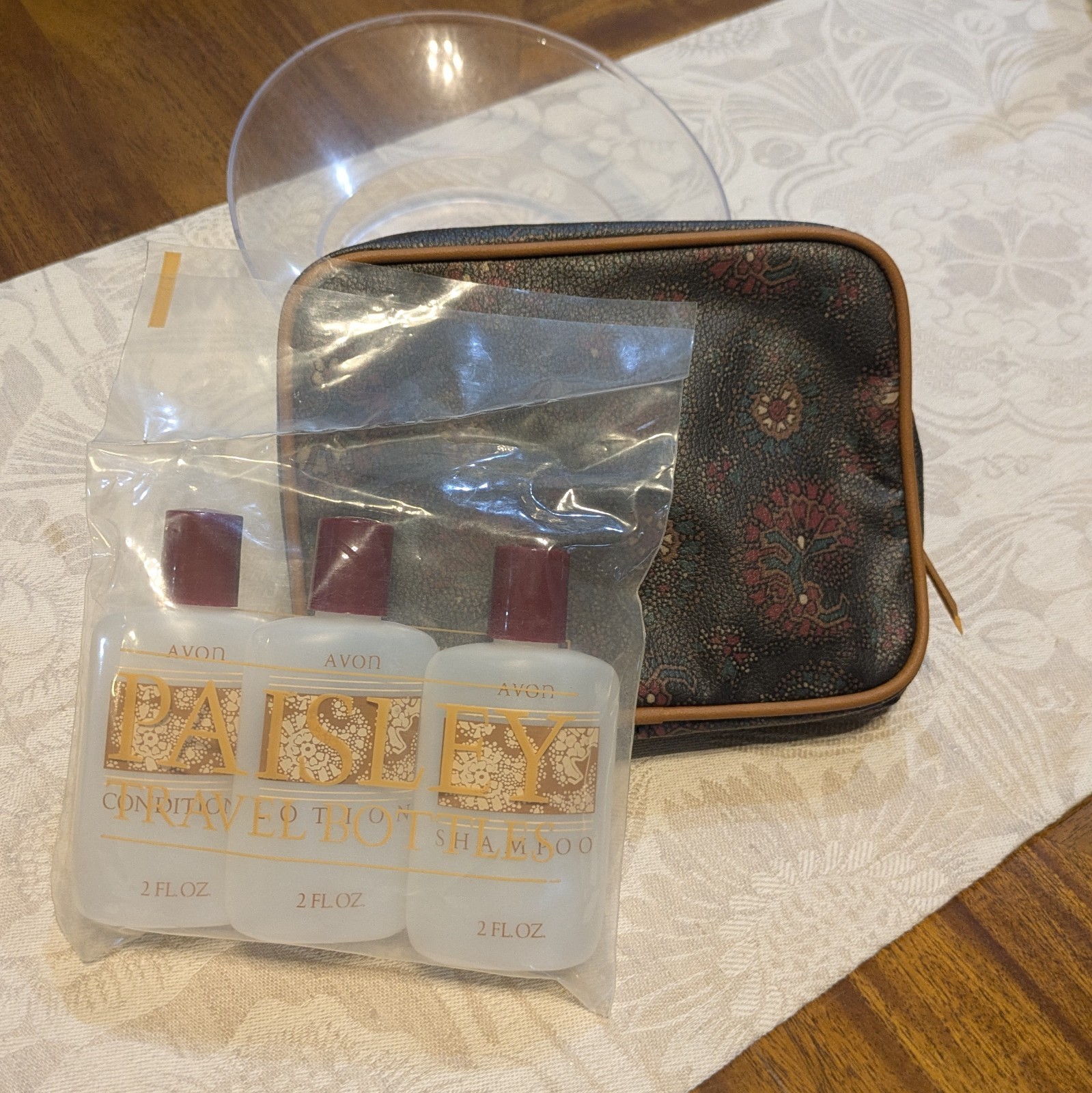 Vintage Avon Paisley Toiletry BagSet with3 Travel Bottles NIP Boho Cosmetic Case