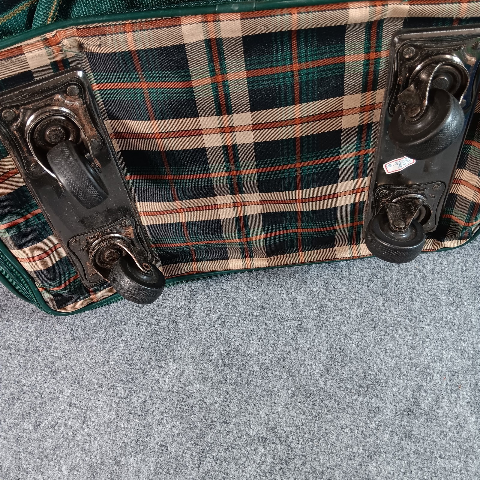 Waipu Plaid Green Classic Luggage Vintage Straps Leather Canvas with Wheels